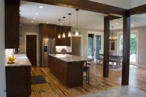 Custom Home timber beam accents kitchen