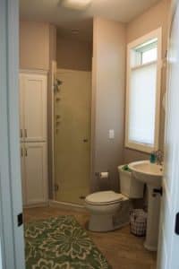 Bathroom pedestal sink walk in shower