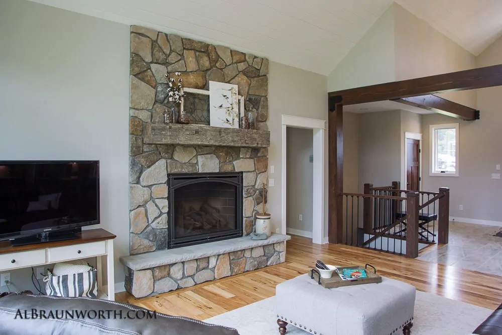 Custom Built Home Fireplace with Timber Mantle